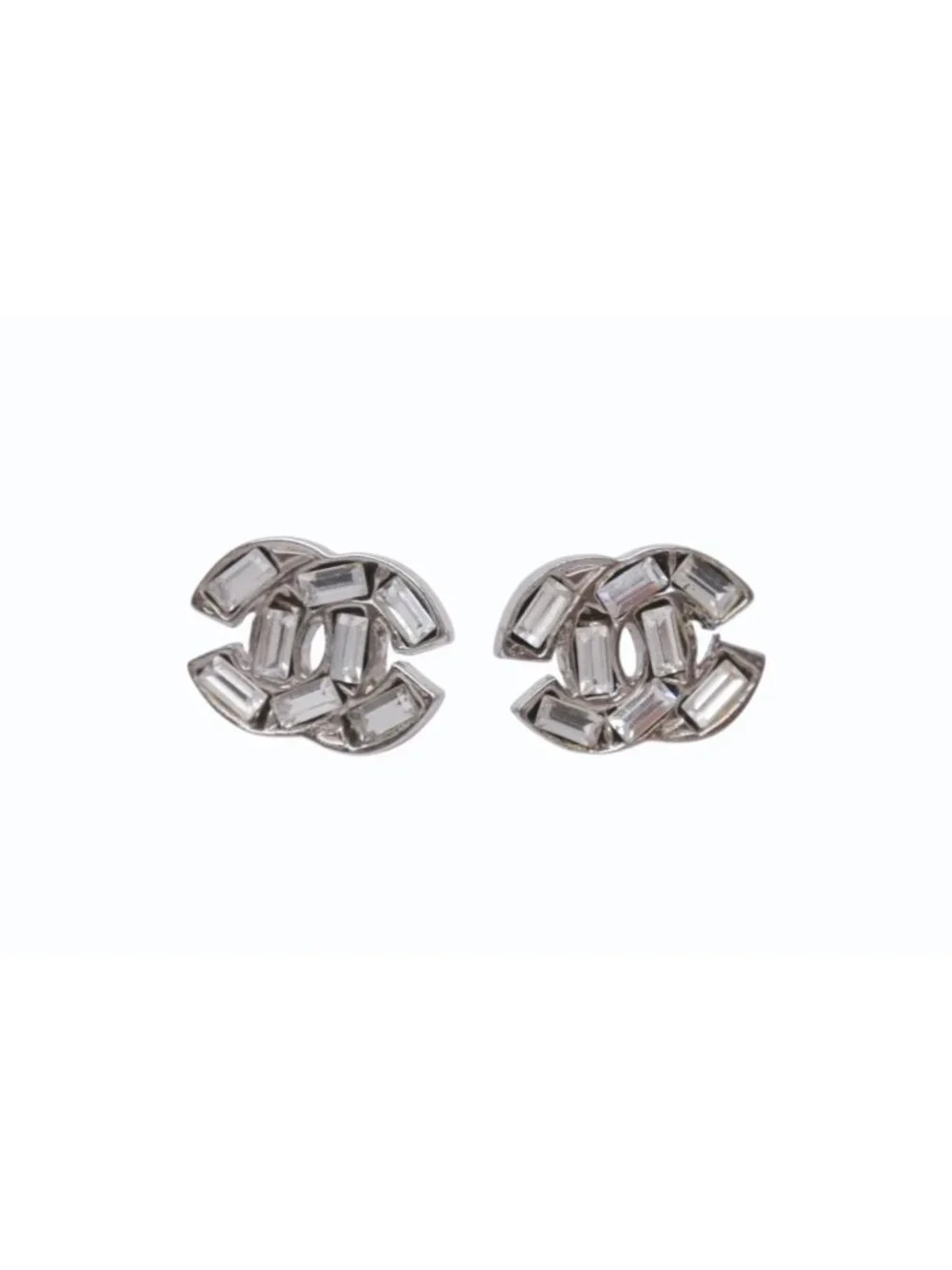 Chanel CC Logo Earrings Rhinestone Silver Color 01